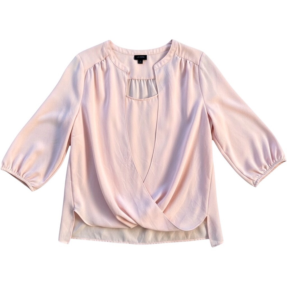 J. Jill Wearever Blush Pink Faux Wrap Keyhole Blouse 3/4 Sleeve Large